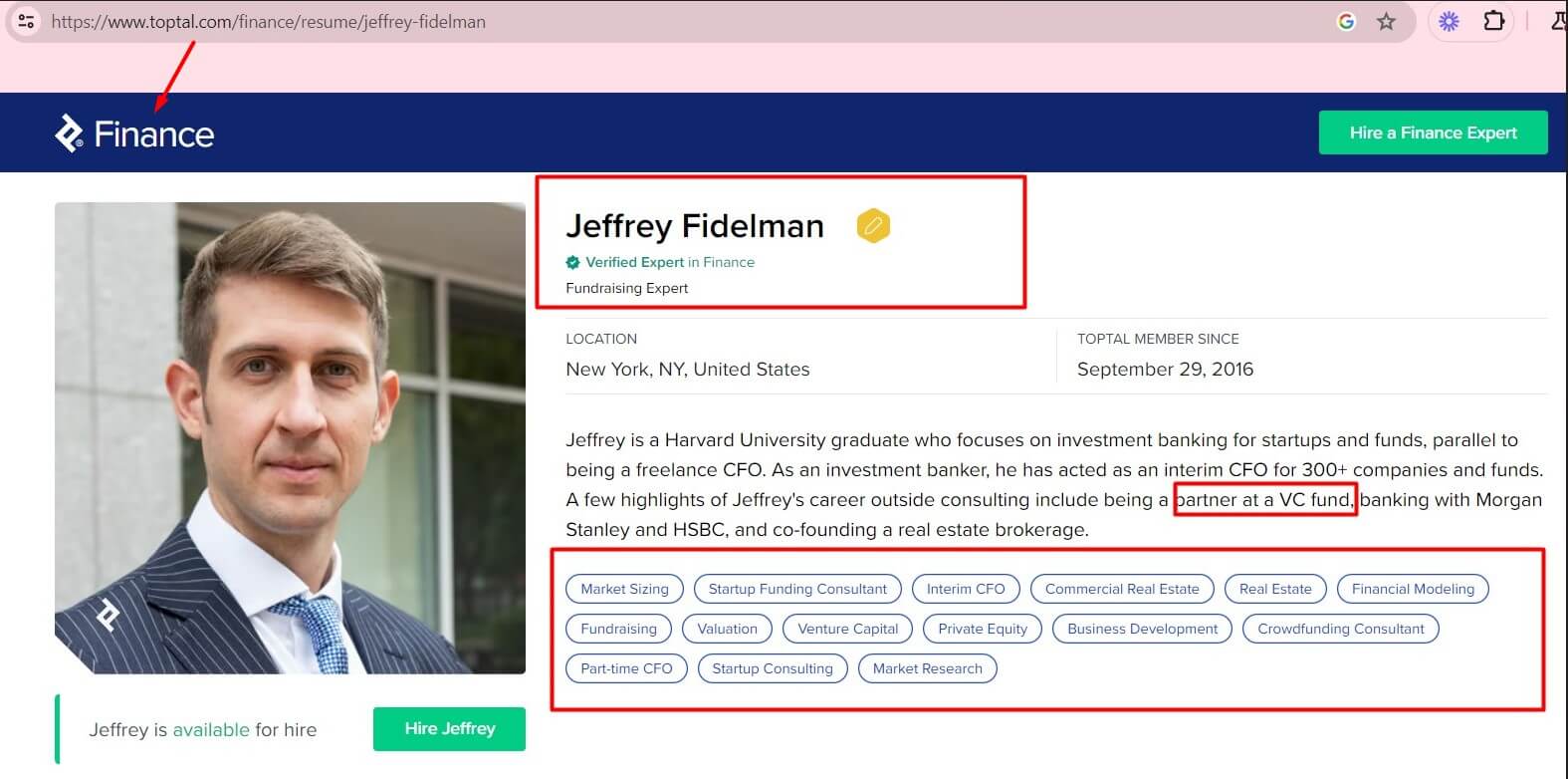Freelancer Venture Capital Consultant- Jeffrey